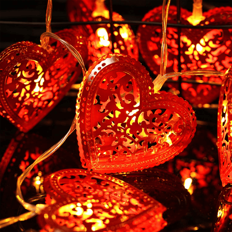 2 Pieces Red Heart Shape Light Valentine'S Day String Light Decoration Hollow Heart Shape Fairy Light for Home Valentines Anniversary Party Supplies, 20 Bulbs (2.36 Inch) Home & Garden > Decor > Seasonal & Holiday Decorations Boao 1.57 Inch  