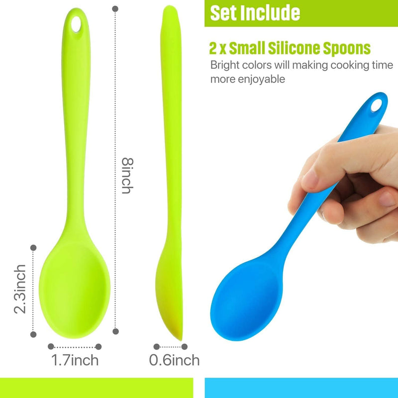 2 Pieces Silicone Serving Spoon Nonstick Mixing Slotted Small Spoons Kitchen Spoon Stirring Spoon for Kitchen Cooking Baking Stirring Tools (Blue and Green) Home & Garden > Kitchen & Dining > Kitchen Tools & Utensils Patelai   
