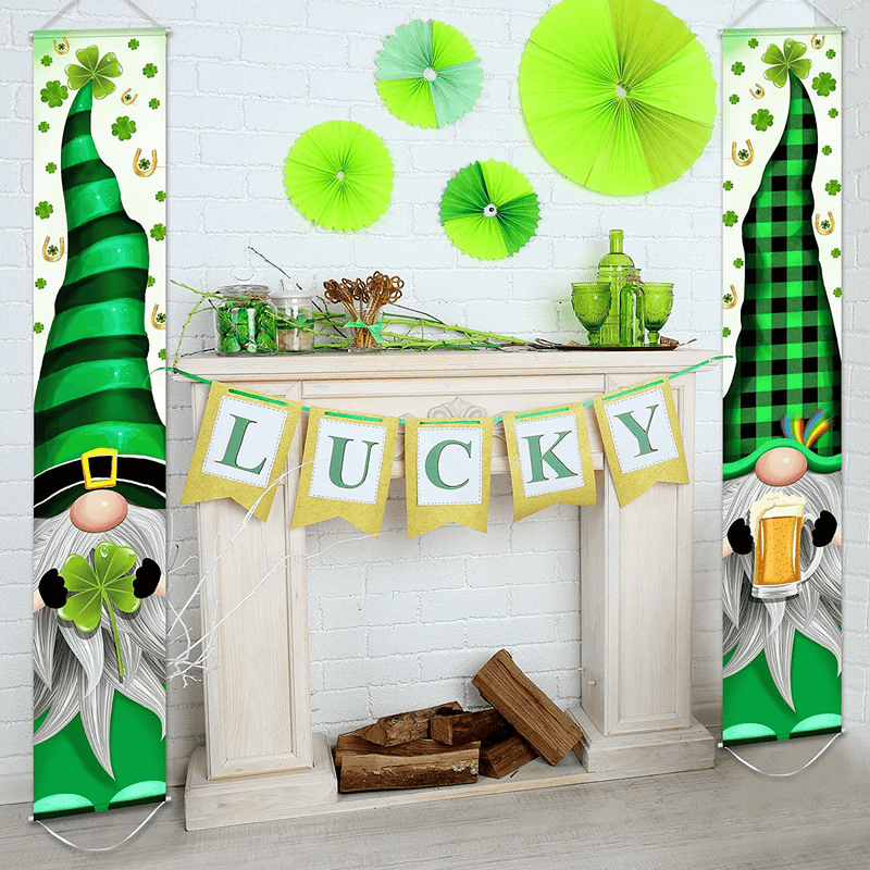 2 Pieces St. Patrick'S Day Banner Decorations Green Irish Gnome Welcome Banners Irish Shamrock Gnomes Porch Signs for St. Patrick'S Day Party Home Decorations Party Supplies Arts & Entertainment > Party & Celebration > Party Supplies Sumind   