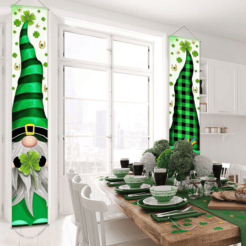 2 Pieces St. Patrick'S Day Banner Decorations Green Irish Gnome Welcome Banners Irish Shamrock Gnomes Porch Signs for St. Patrick'S Day Party Home Decorations Party Supplies