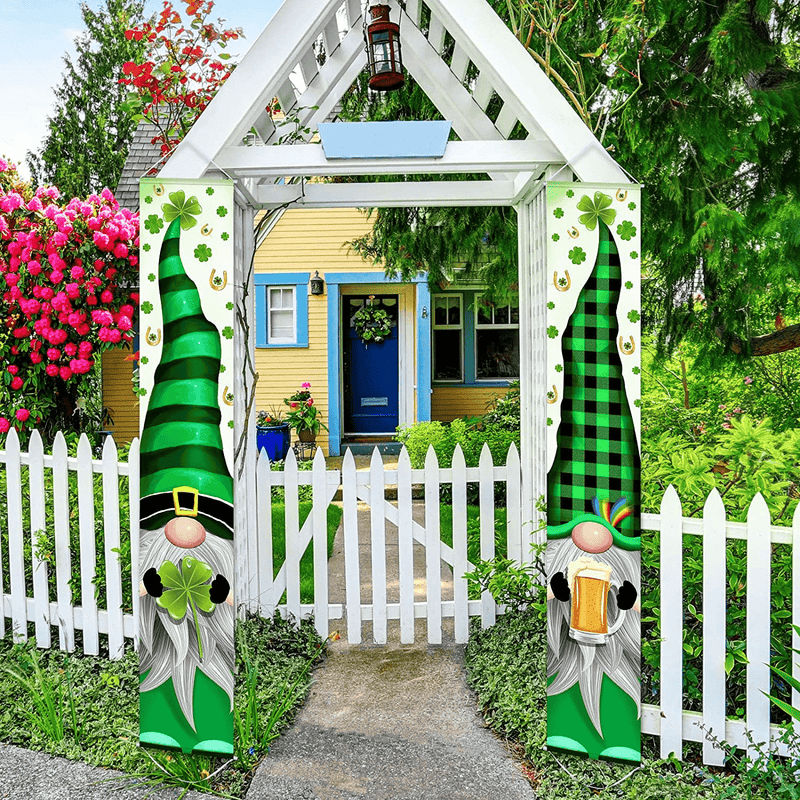 2 Pieces St. Patrick'S Day Banner Decorations Green Irish Gnome Welcome Banners Irish Shamrock Gnomes Porch Signs for St. Patrick'S Day Party Home Decorations Party Supplies