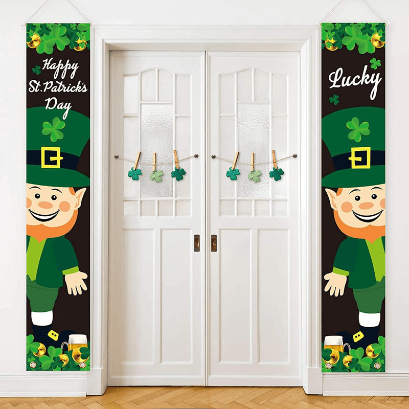 2 Pieces St Patrick'S Day Porch Sign Happy St Patrick'S Day and Lucky Hanging Banners for Holiday Home Indoor Outdoor Porch Wall St Patrick'S Day Decoration