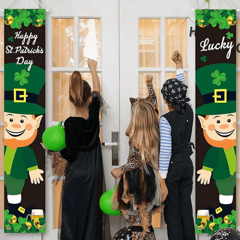 2 Pieces St Patrick'S Day Porch Sign Happy St Patrick'S Day and Lucky Hanging Banners for Holiday Home Indoor Outdoor Porch Wall St Patrick'S Day Decoration