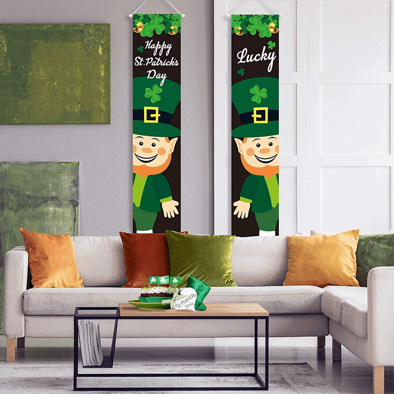 2 Pieces St Patrick'S Day Porch Sign Happy St Patrick'S Day and Lucky Hanging Banners for Holiday Home Indoor Outdoor Porch Wall St Patrick'S Day Decoration Arts & Entertainment > Party & Celebration > Party Supplies Hicarer   