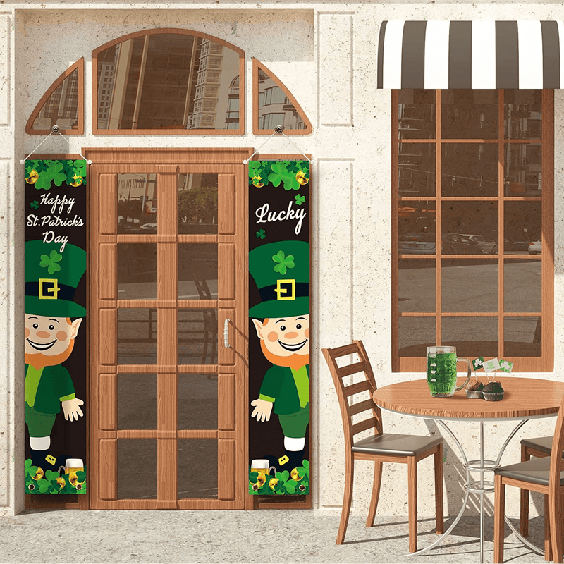 2 Pieces St Patrick'S Day Porch Sign Happy St Patrick'S Day and Lucky Hanging Banners for Holiday Home Indoor Outdoor Porch Wall St Patrick'S Day Decoration Arts & Entertainment > Party & Celebration > Party Supplies Hicarer   