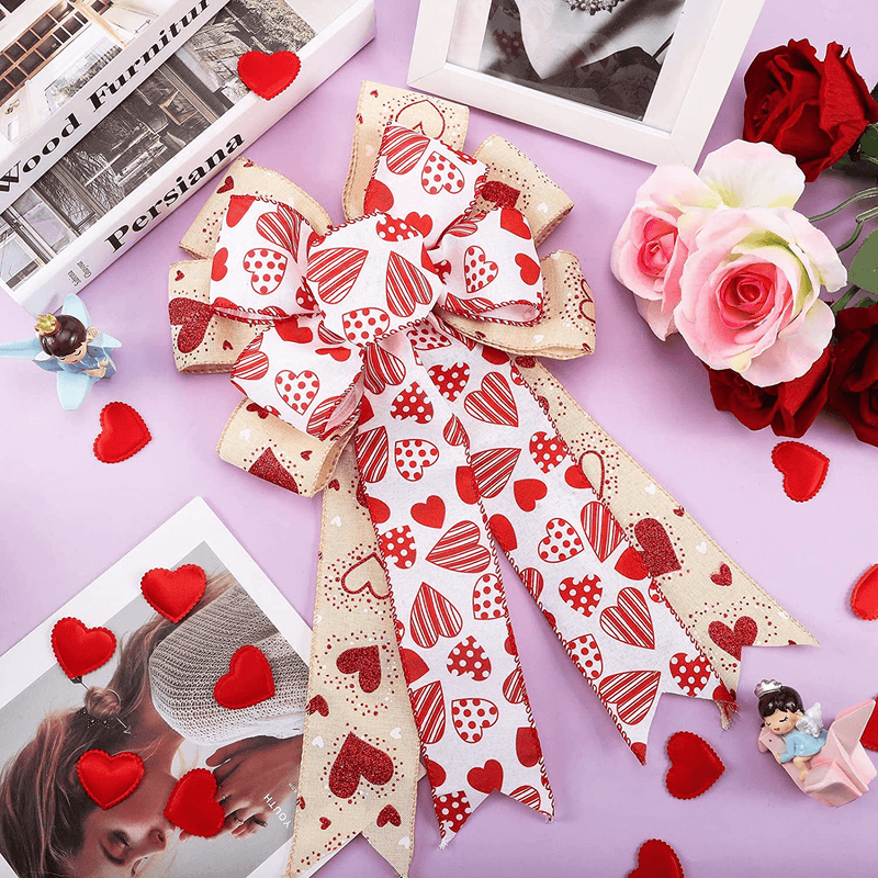 2 Pieces Valentine'S Day Bows Decoration Large Bow 10 X 18 Inches Red and White Heart Printed Bow for Valentine'S Day Home Party Holiday Indoor Outdoor Basket Ornaments Decorating (Fresh Style) Home & Garden > Decor > Seasonal & Holiday Decorations Janinka   