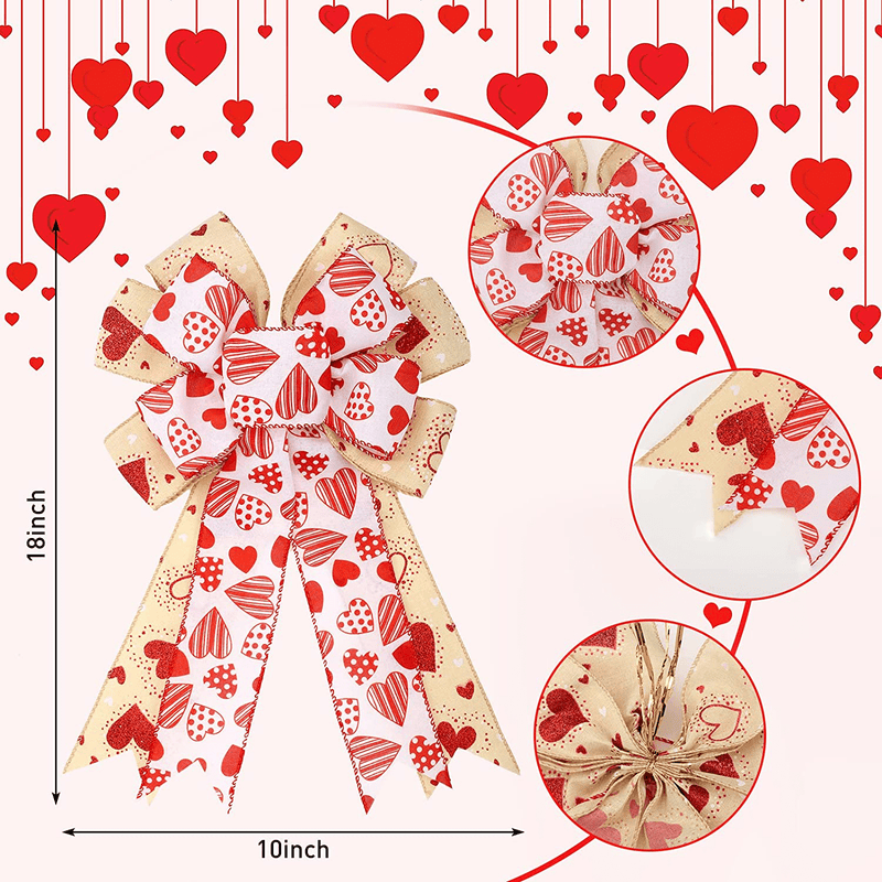 2 Pieces Valentine'S Day Bows Decoration Large Bow 10 X 18 Inches Red and White Heart Printed Bow for Valentine'S Day Home Party Holiday Indoor Outdoor Basket Ornaments Decorating (Fresh Style) Home & Garden > Decor > Seasonal & Holiday Decorations Janinka   