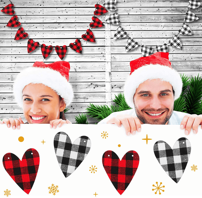 2 Pieces Valentine'S Day Bunting Banner Buffalo Plaid Heart Garland Sign Valentines Check Fabric Love Banner for Valentine'S Day Wedding Home Office Mantle Fireplace Holiday Decoration (Classic Color)