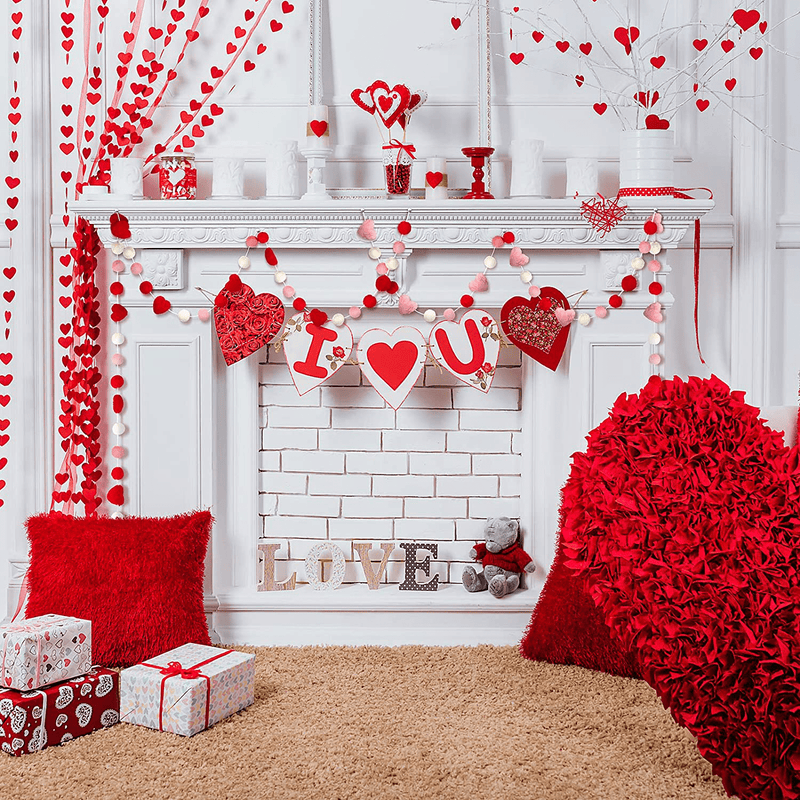 2 Pieces Valentine'S Day Felt Garlands Colorful Ball and Heart Hanging Garland Felt Pom Pom Ball Heart Banners for Party Home Decoration (Natural Colors Set) Home & Garden > Decor > Seasonal & Holiday Decorations Boao   