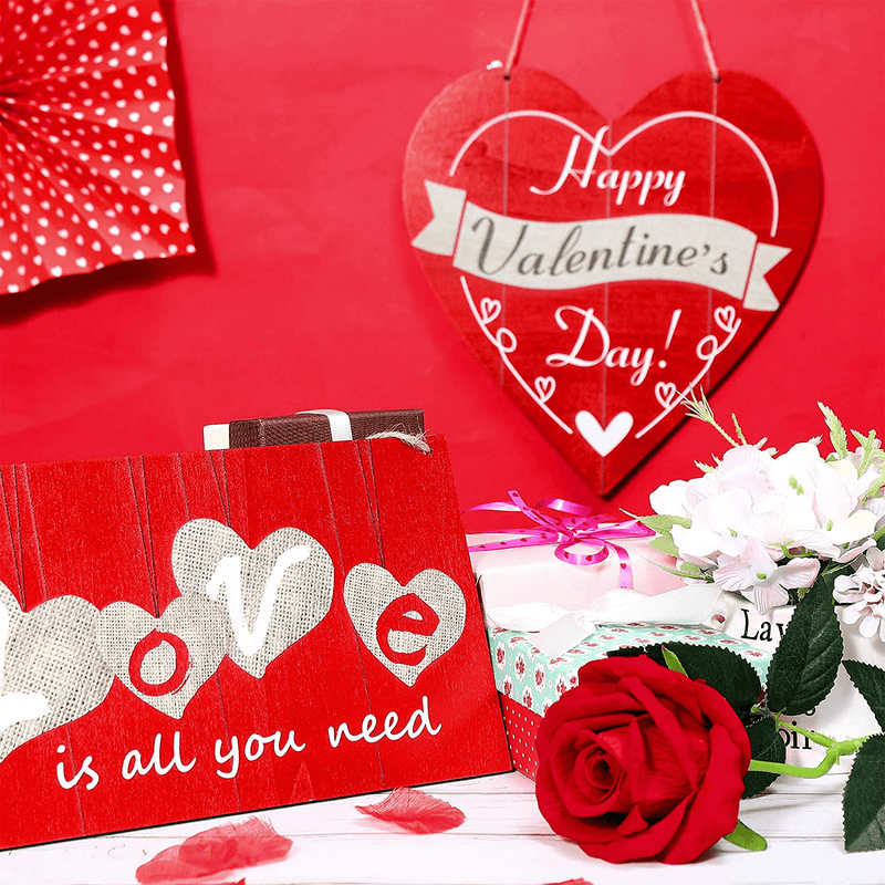 2 Pieces Valentine'S Day Wood Hanging Signs Happy Valentine'S Day Hanging Boards Love Wooden Hanging Signs for Valentine'S Day Wedding Living Room Dining Room Bedroom, 10 X 9.8 Inch, 10 X 5.9 Inch Home & Garden > Decor > Seasonal & Holiday Decorations Jetec   