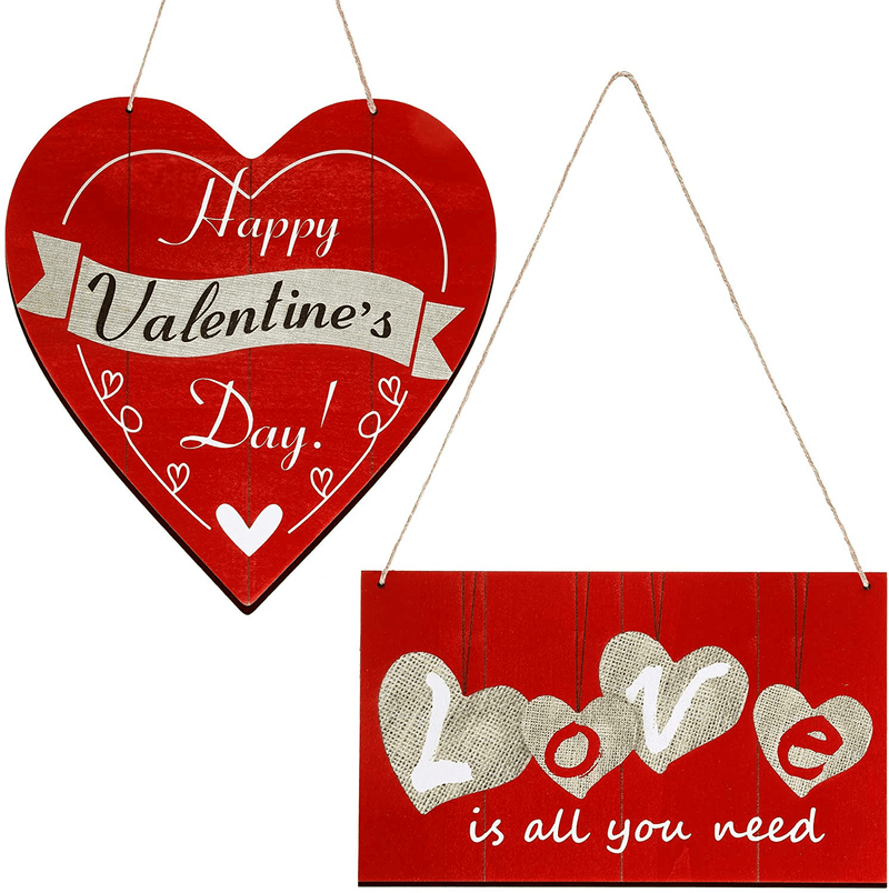 2 Pieces Valentine'S Day Wood Hanging Signs Happy Valentine'S Day Hanging Boards Love Wooden Hanging Signs for Valentine'S Day Wedding Living Room Dining Room Bedroom, 10 X 9.8 Inch, 10 X 5.9 Inch Home & Garden > Decor > Seasonal & Holiday Decorations Jetec   