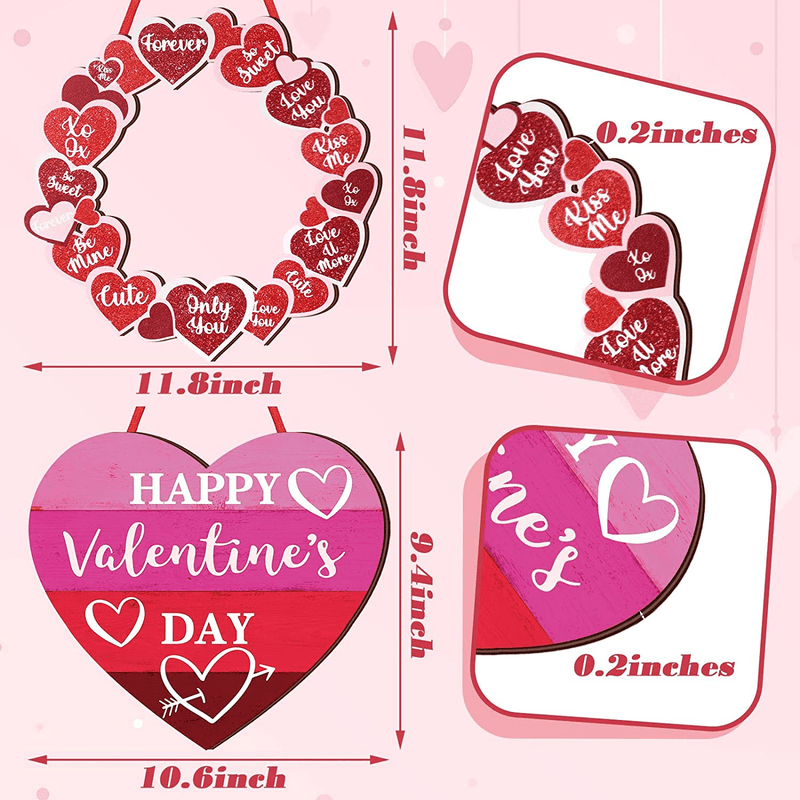 2 Pieces Valentine'S Day Wooden Hanging Sign Happy Valentine'S Day Wreath Sign Valentine'S Day Heart Wooden Wall Decor Wooden Hanging Sign for Valentine'S Day Room Door Decor Home & Garden > Decor > Seasonal & Holiday Decorations Yookeer   