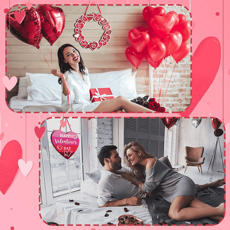2 Pieces Valentine'S Day Wooden Hanging Sign Happy Valentine'S Day Wreath Sign Valentine'S Day Heart Wooden Wall Decor Wooden Hanging Sign for Valentine'S Day Room Door Decor Home & Garden > Decor > Seasonal & Holiday Decorations Yookeer   