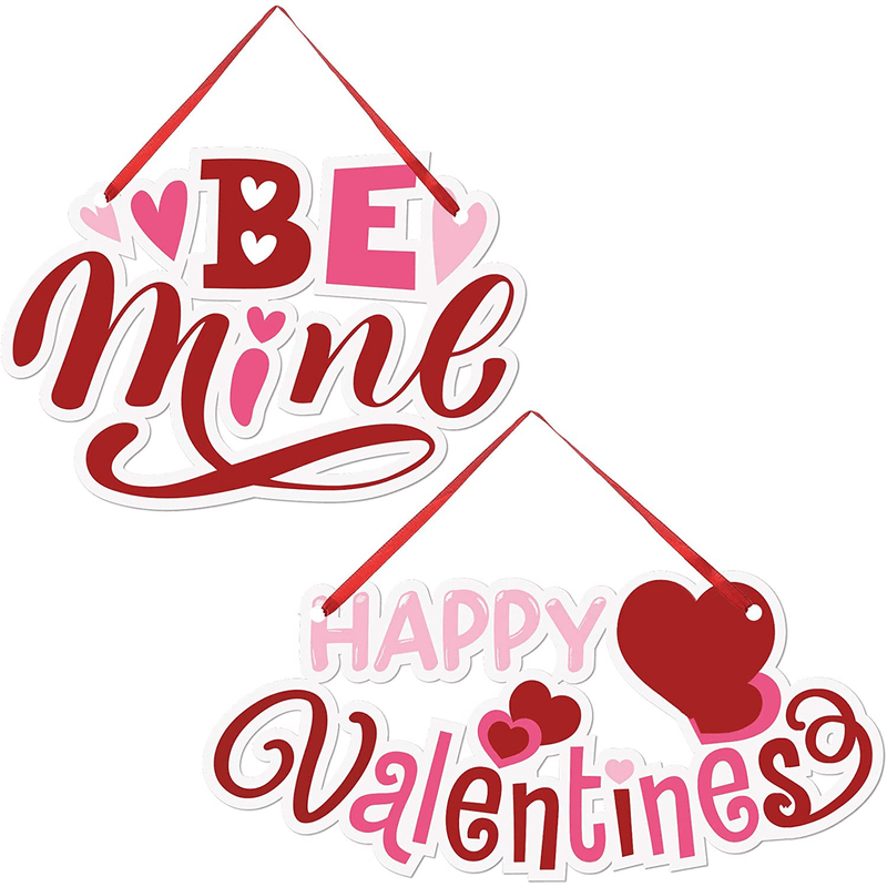 2 Pieces Valentine'S Day Wooden Plaque Hanging Sign Be Mine Sign Valentine Party Hanging Decor Happy Valentine with Hanging Ribbon for Table Ceiling Window Door and Wall Decor