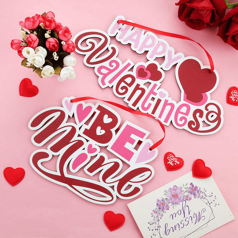 2 Pieces Valentine'S Day Wooden Plaque Hanging Sign Be Mine Sign Valentine Party Hanging Decor Happy Valentine with Hanging Ribbon for Table Ceiling Window Door and Wall Decor Home & Garden > Decor > Seasonal & Holiday Decorations Jetec   