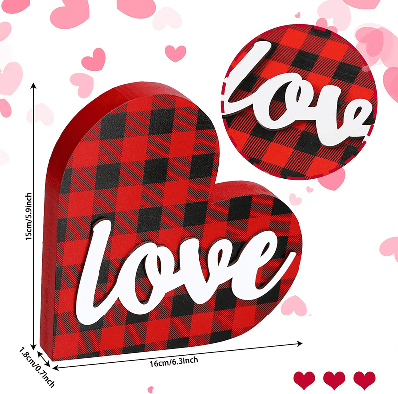 2 Pieces Valentine'S Day Wooden Sign, Romantic Buffalo Check Plaid Be Mine Decorative Love Heart Wood Sign for Valentines, Wedding, Mother'S Day, Party and Home Decorations (Red Black 1, Red Black 2)