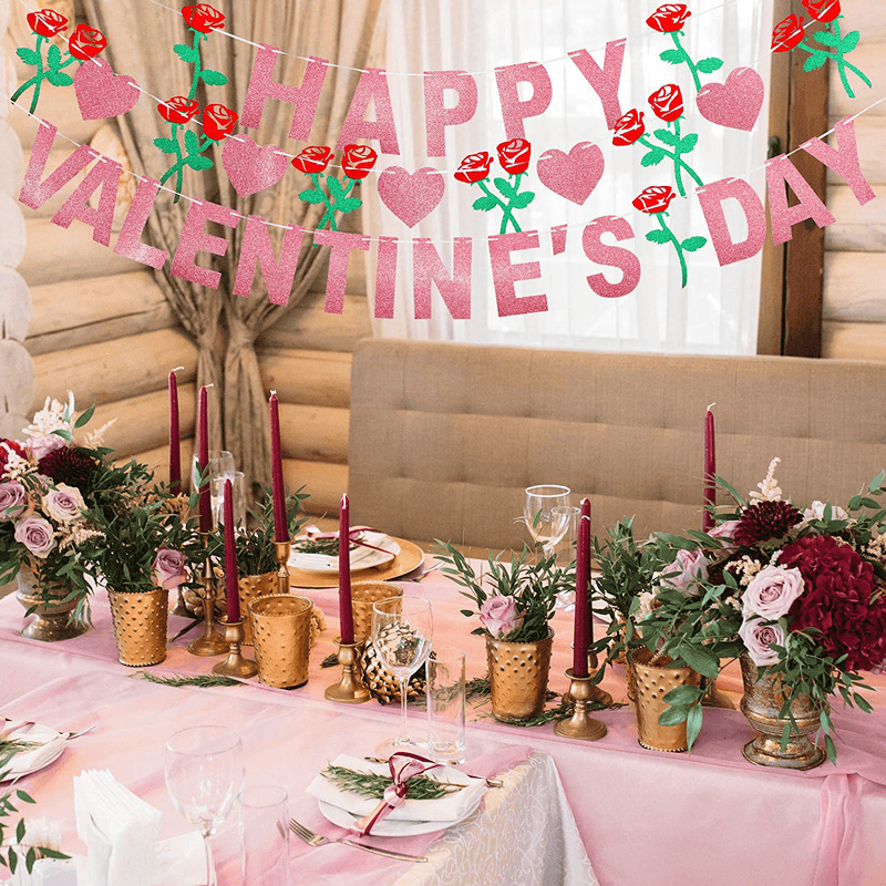 2 Pieces Valentines Day Banner Happy Valentine'S Day Banner Red Glittery Heart Garland Banner Valentines Day Party Decor, Valentines Photo Prop, Valentine'S Day Fire Place Hanging Decor Home & Garden > Decor > Seasonal & Holiday Decorations Boao   