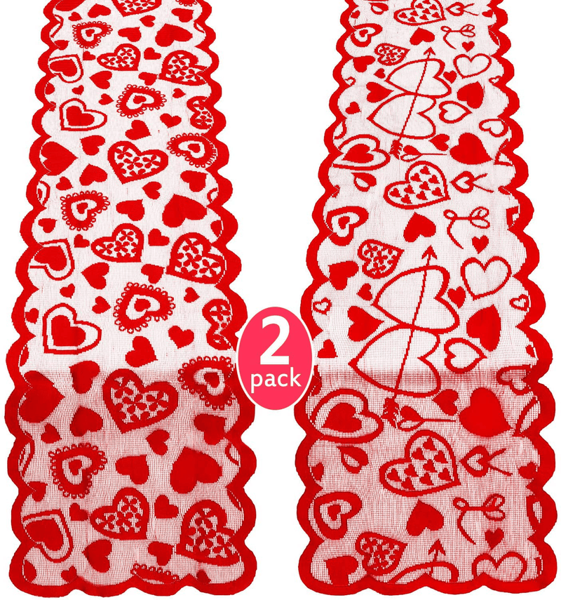 2 Pieces Valentines Day Table Runner Lace Hearts Table Runner Decorations for Valentine'S Day Home Wedding Bridal Shower Decoration Supplies Home & Garden > Decor > Seasonal & Holiday Decorations Boao   