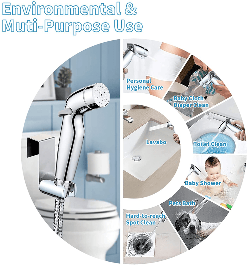 2 Sprays Handheld Bidet Sprayer for Toilet, Muslim Shower Toilet Sprayer Kit for Personal Hygiene Wash, Baby Cloth Diaper, Pet Bath and Baby Wash, Chrome Sporting Goods > Outdoor Recreation > Camping & Hiking > Portable Toilets & Showers Awelife   