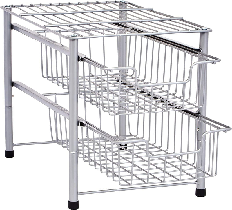 2-Tier Sliding Drawers Basket Storage Organizer, Silver