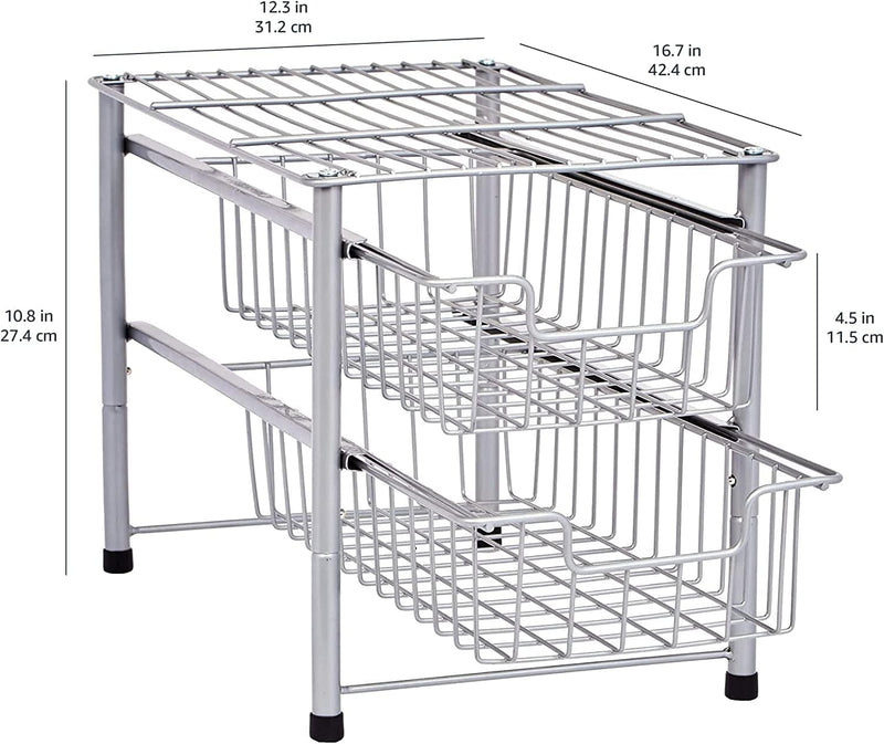 2-Tier Sliding Drawers Basket Storage Organizer, Silver