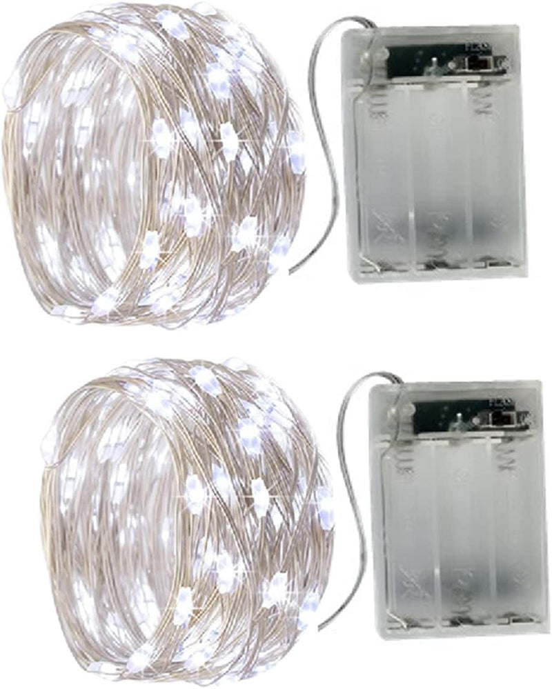 2 X 50Leds Fairy Lights Battery Operated, Silver Wire 2 Mode 16.4Ft Chains String Lights for Bedroom Christmas Party Decoration (Cool White, 16.4)