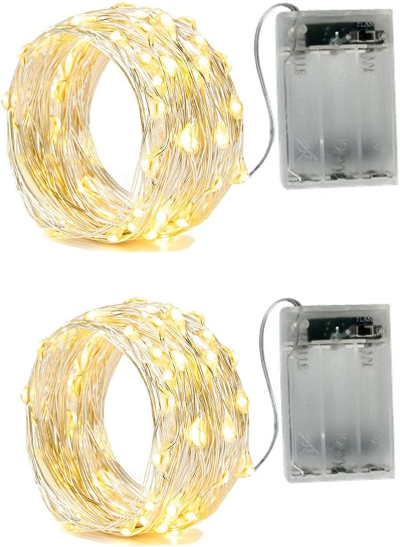 2 X 50Leds Fairy Lights Battery Operated, Silver Wire 2 Mode 16.4Ft Chains String Lights for Bedroom Christmas Party Decoration (Cool White, 16.4)