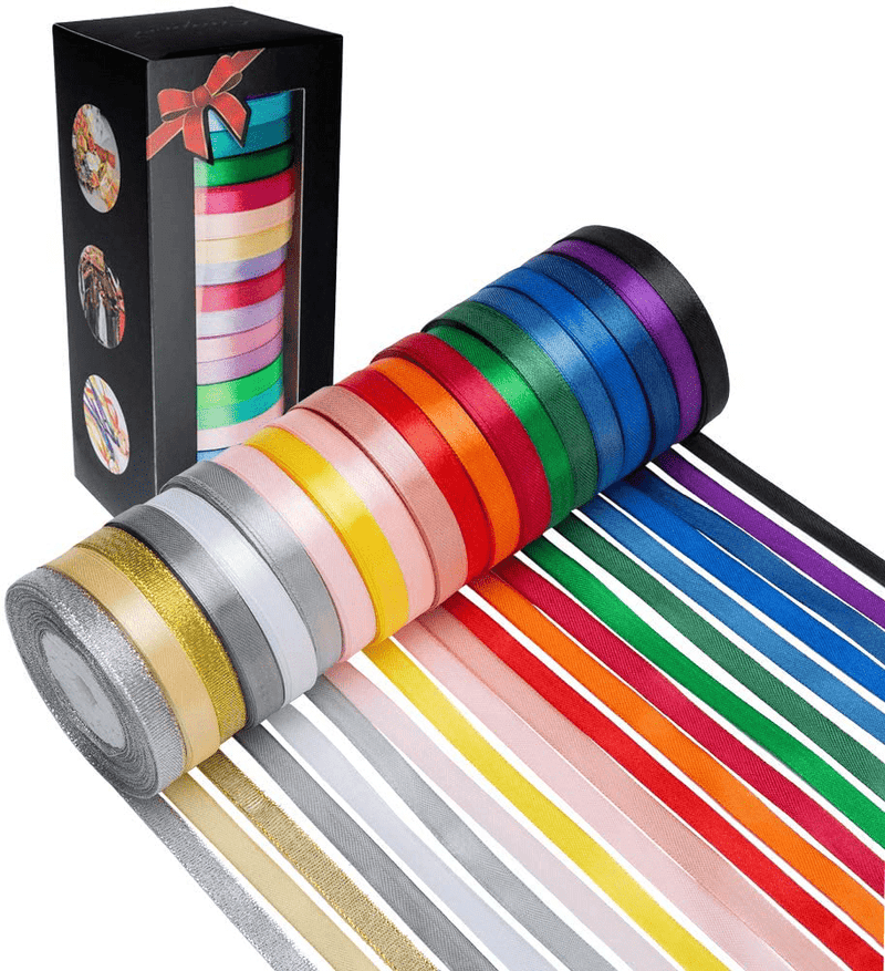 20 Colors 300 Yard Satin Ribbon -18 Silk Ribbon Rolls & 2 Glitter Metallic Ribbon Rolls, 2/5" Wide 15 Yard/Roll, Ribbons Perfect for Crafts, Hair Bows, Gift Wrapping, Wedding Party Decoration and More Arts & Entertainment > Hobbies & Creative Arts > Arts & Crafts > Art & Crafting Materials > Embellishments & Trims > Ribbons & Trim LIUYAXI 2/5"X300Yards  