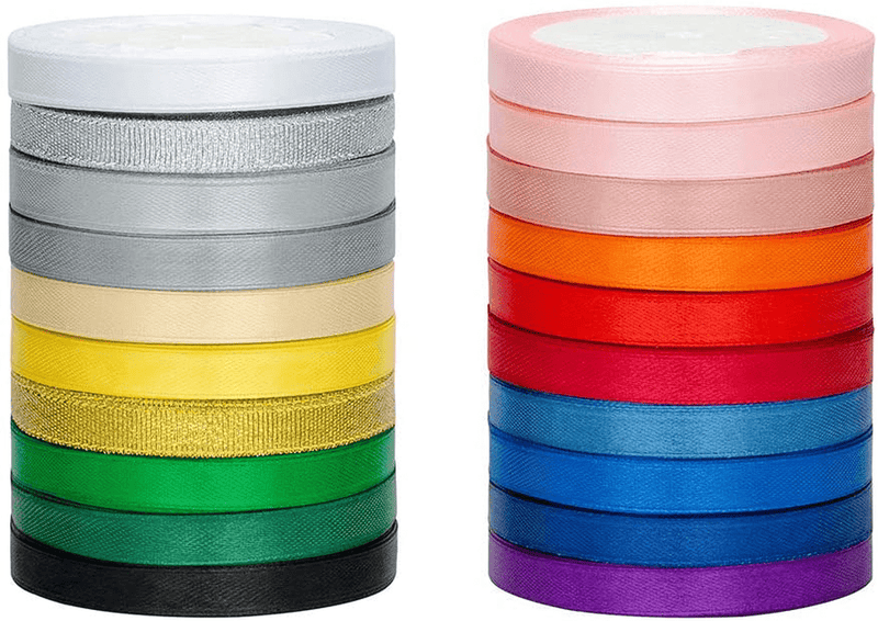 20 Colors 300 Yard Satin Ribbon -18 Silk Ribbon Rolls & 2 Glitter Metallic Ribbon Rolls, 2/5" Wide 15 Yard/Roll, Ribbons Perfect for Crafts, Hair Bows, Gift Wrapping, Wedding Party Decoration and More Arts & Entertainment > Hobbies & Creative Arts > Arts & Crafts > Art & Crafting Materials > Embellishments & Trims > Ribbons & Trim LIUYAXI   