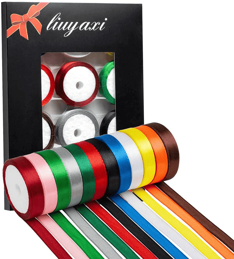 20 Colors 300 Yard Satin Ribbon -18 Silk Ribbon Rolls & 2 Glitter Metallic Ribbon Rolls, 2/5" Wide 15 Yard/Roll, Ribbons Perfect for Crafts, Hair Bows, Gift Wrapping, Wedding Party Decoration and More Arts & Entertainment > Hobbies & Creative Arts > Arts & Crafts > Art & Crafting Materials > Embellishments & Trims > Ribbons & Trim LIUYAXI 2/5"X60Yards  