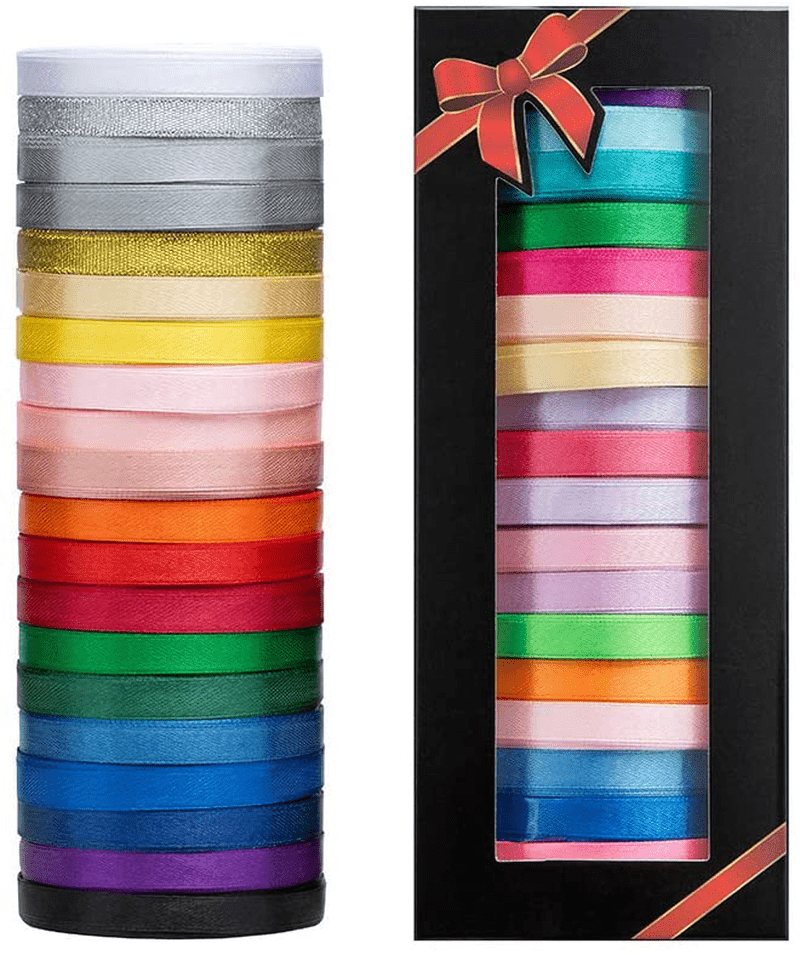 20 Colors 300 Yard Satin Ribbon -18 Silk Ribbon Rolls & 2 Glitter Metallic Ribbon Rolls, 2/5" Wide 15 Yard/Roll, Ribbons Perfect for Crafts, Hair Bows, Gift Wrapping, Wedding Party Decoration and More