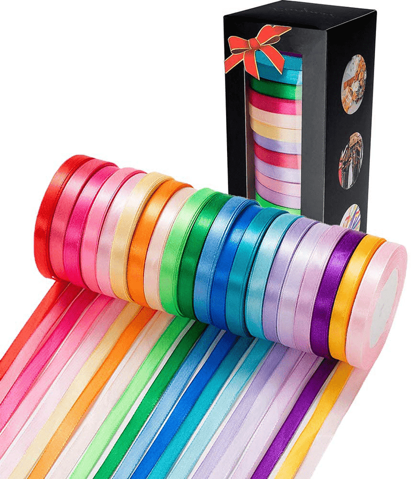 20 Colors 300 Yard Satin Ribbon -18 Silk Ribbon Rolls & 2 Glitter Metallic Ribbon Rolls, 2/5" Wide 15 Yard/Roll, Ribbons Perfect for Crafts, Hair Bows, Gift Wrapping, Wedding Party Decoration and More Arts & Entertainment > Hobbies & Creative Arts > Arts & Crafts > Art & Crafting Materials > Embellishments & Trims > Ribbons & Trim LIUYAXI 2/5"X500Yards  