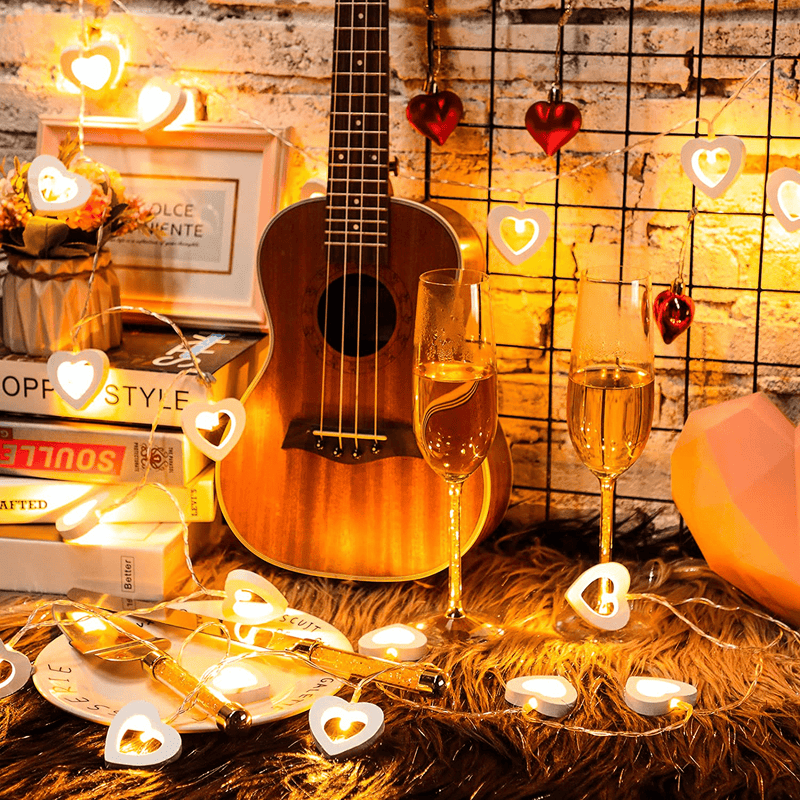 20 LED Fairy Lights Valentine'S Day Wooden Heart Lights Hanging Wooden Love Lights String Lamp Battery Operated Valentine'S Day Decorations Light for Garden Bedroom Festival Birthday Wedding (Red) Home & Garden > Decor > Seasonal & Holiday Decorations Mudder White 40 