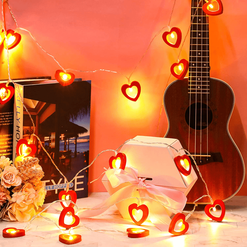 20 LED Fairy Lights Valentine'S Day Wooden Heart Lights Hanging Wooden Love Lights String Lamp Battery Operated Valentine'S Day Decorations Light for Garden Bedroom Festival Birthday Wedding (Red) Home & Garden > Decor > Seasonal & Holiday Decorations Mudder Red 20 