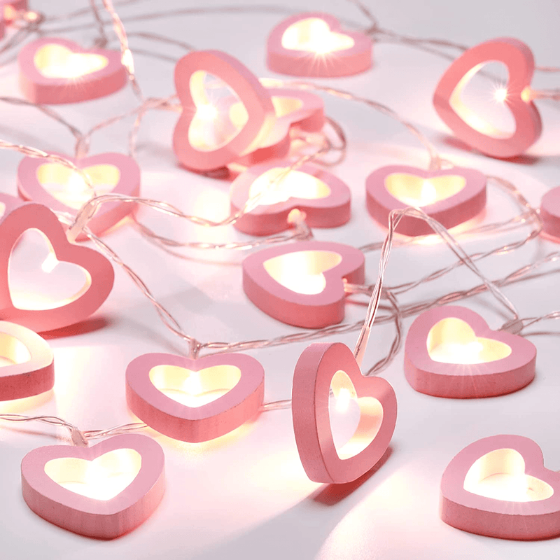 20 LED Fairy Lights Valentine'S Day Wooden Heart Lights Hanging Wooden Love Lights String Lamp Battery Operated Valentine'S Day Decorations Light for Garden Bedroom Festival Birthday Wedding (Red) Home & Garden > Decor > Seasonal & Holiday Decorations Mudder   