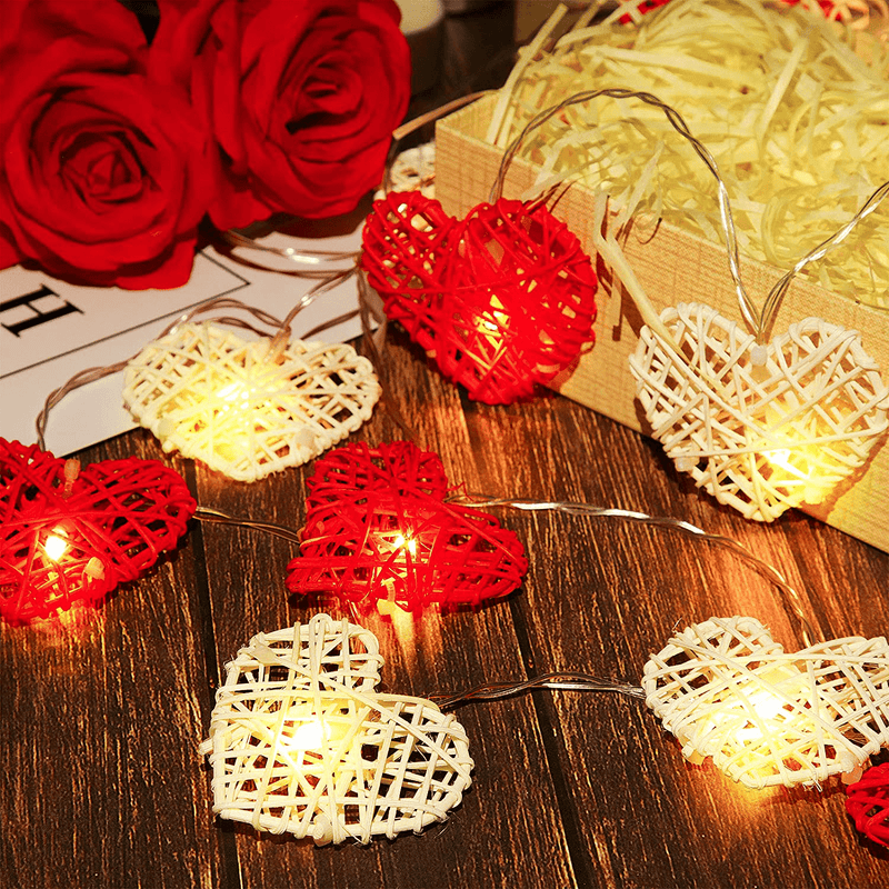 20 Leds Heart Shaped String Lights 20 Feet Valentines Day Decorative Lights Fairy Lights Rattan Vintage Lights Decorations for Home Christmas Wedding (2 Pieces)