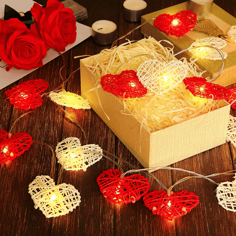 20 Leds Heart Shaped String Lights 20 Feet Valentines Day Decorative Lights Fairy Lights Rattan Vintage Lights Decorations for Home Christmas Wedding (2 Pieces)