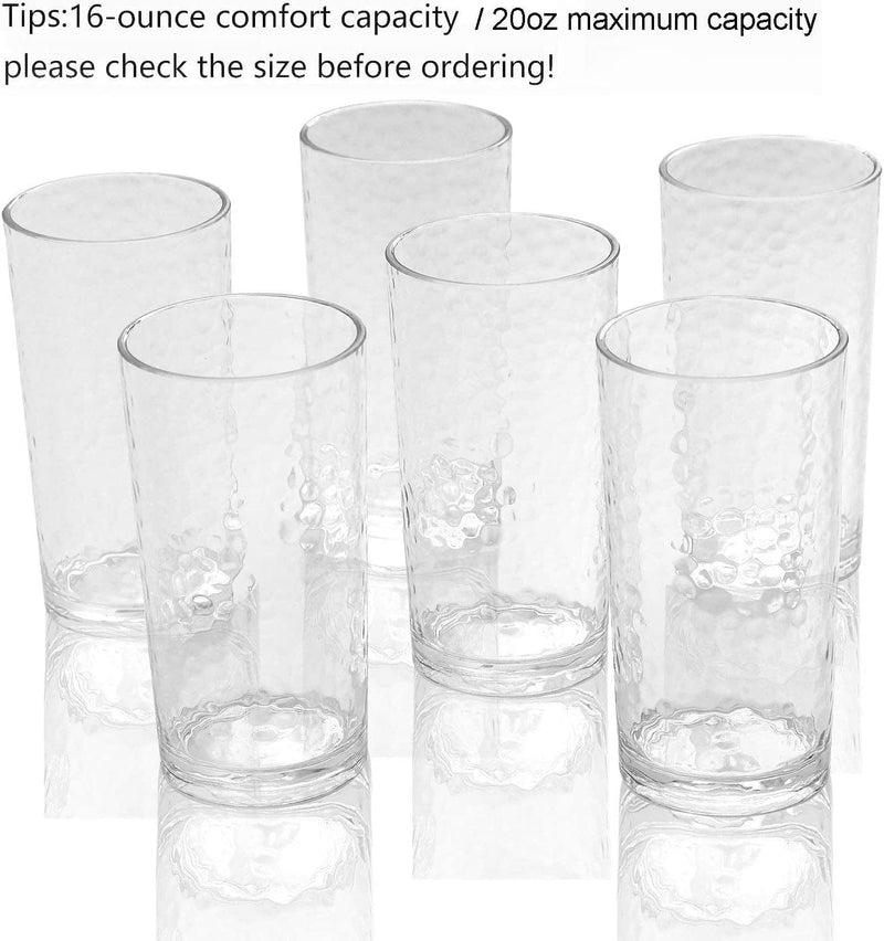 20-Ounce Acrylic Glasses Plastic Tumbler, Set of 6 Clear - Hammered Style, Dishwasher Safe, BPA Free Home & Garden > Kitchen & Dining > Tableware > Drinkware KX-WARE   