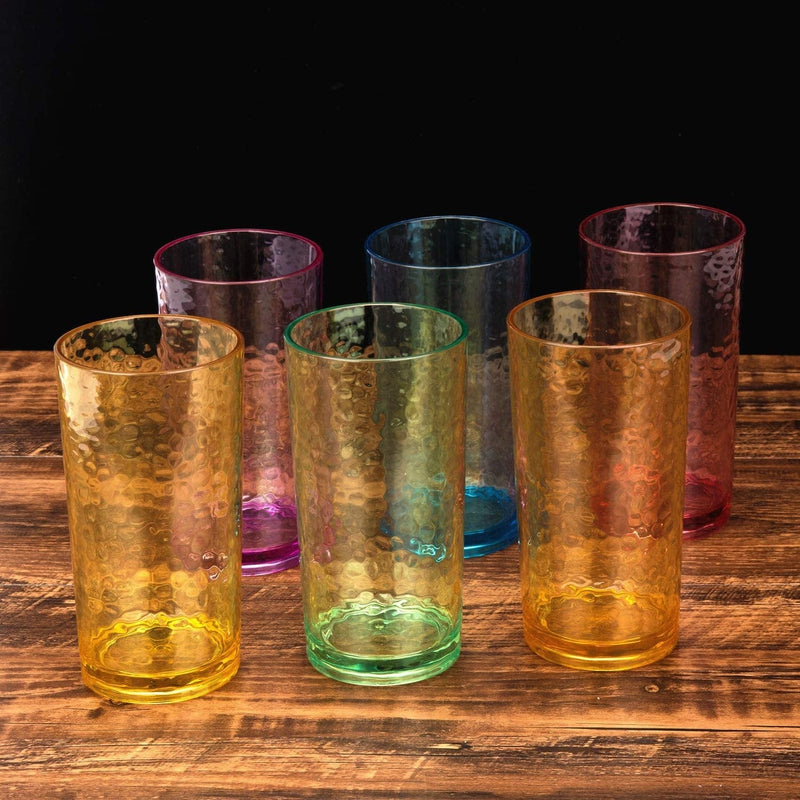 20-Ounce Acrylic Glasses Plastic Tumbler, Set of 6 Multicolor - Hammered Style, Dishwasher Safe, BPA Free Home & Garden > Kitchen & Dining > Tableware > Drinkware KX-WARE   