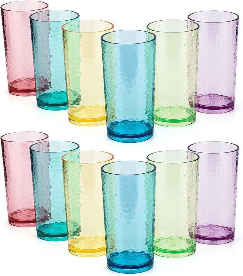 20-Ounce Acrylic Glasses Plastic Tumbler, Set of 6 Multicolor - Hammered Style, Dishwasher Safe, BPA Free Home & Garden > Kitchen & Dining > Tableware > Drinkware KX-WARE Multicolor 12 