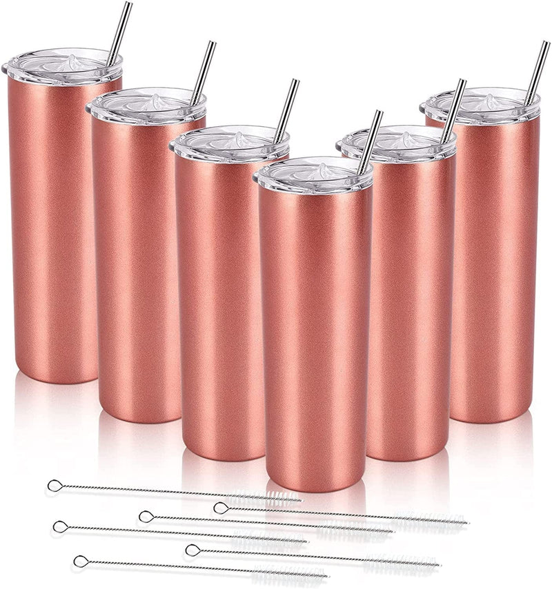 20 Oz Skinny Travel Tumblers, 8 Pack Stainless Steel Skinny Tumblers with Lid Straw, Double Wall Insulated Tumblers, Slim Water Tumbler Cup, Vacuum Tumbler Travel Mug for Coffee Water Tea, Silver Home & Garden > Kitchen & Dining > Tableware > Drinkware Lifecapido