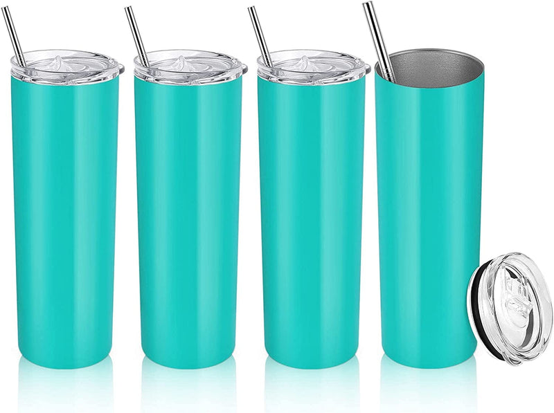 20 Oz Skinny Travel Tumblers, 8 Pack Stainless Steel Skinny Tumblers with Lid Straw, Double Wall Insulated Tumblers, Slim Water Tumbler Cup, Vacuum Tumbler Travel Mug for Coffee Water Tea, Silver Home & Garden > Kitchen & Dining > Tableware > Drinkware Lifecapido Aqua Blue 4 