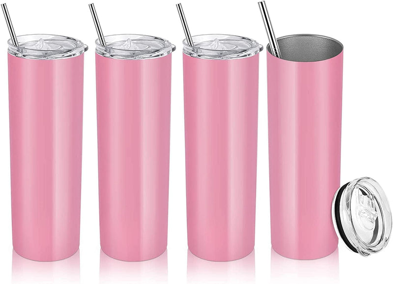 20 Oz Skinny Travel Tumblers, 8 Pack Stainless Steel Skinny Tumblers with Lid Straw, Double Wall Insulated Tumblers, Slim Water Tumbler Cup, Vacuum Tumbler Travel Mug for Coffee Water Tea, Silver Home & Garden > Kitchen & Dining > Tableware > Drinkware Lifecapido Pink 4 