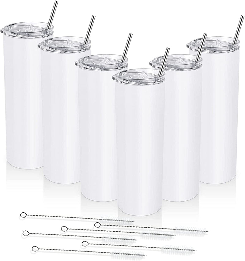 20 Oz Skinny Travel Tumblers, 8 Pack Stainless Steel Skinny Tumblers with Lid Straw, Double Wall Insulated Tumblers, Slim Water Tumbler Cup, Vacuum Tumbler Travel Mug for Coffee Water Tea, Silver Home & Garden > Kitchen & Dining > Tableware > Drinkware Lifecapido White 6 