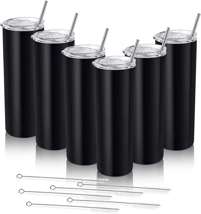 20 Oz Skinny Travel Tumblers, 8 Pack Stainless Steel Skinny Tumblers with Lid Straw, Double Wall Insulated Tumblers, Slim Water Tumbler Cup, Vacuum Tumbler Travel Mug for Coffee Water Tea, Silver Home & Garden > Kitchen & Dining > Tableware > Drinkware Lifecapido Black 6 