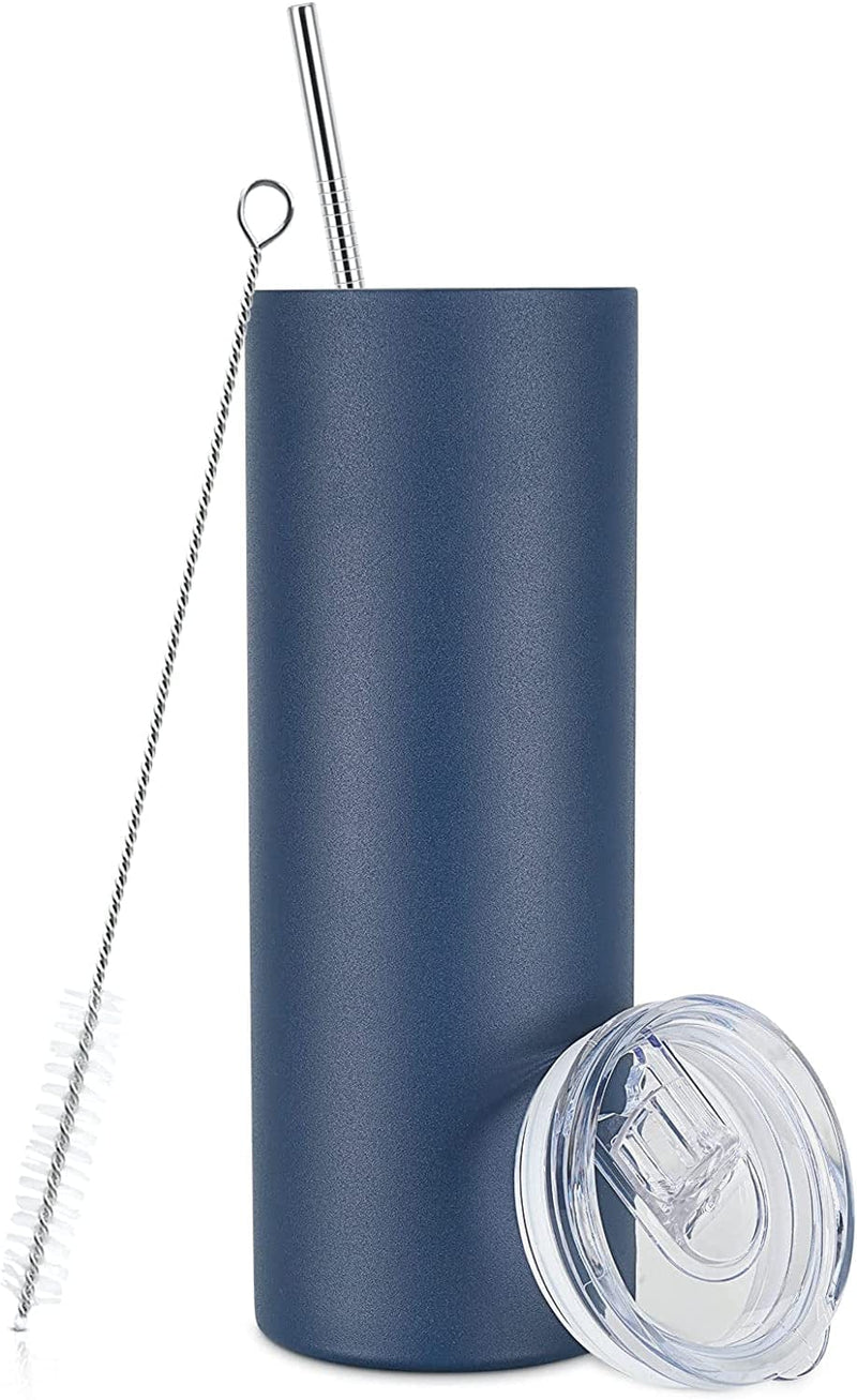20 Oz Skinny Travel Tumblers, 8 Pack Stainless Steel Skinny Tumblers with Lid Straw, Double Wall Insulated Tumblers, Slim Water Tumbler Cup, Vacuum Tumbler Travel Mug for Coffee Water Tea, Silver Home & Garden > Kitchen & Dining > Tableware > Drinkware Lifecapido Dark Blue 1 