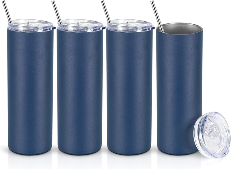 20 Oz Skinny Travel Tumblers, 8 Pack Stainless Steel Skinny Tumblers with Lid Straw, Double Wall Insulated Tumblers, Slim Water Tumbler Cup, Vacuum Tumbler Travel Mug for Coffee Water Tea, Silver Home & Garden > Kitchen & Dining > Tableware > Drinkware Lifecapido Dark Blue 4 
