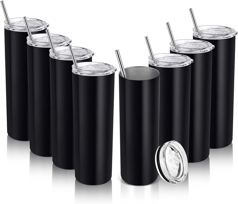 20 Oz Skinny Travel Tumblers, 8 Pack Stainless Steel Skinny Tumblers with Lid Straw, Double Wall Insulated Tumblers, Slim Water Tumbler Cup, Vacuum Tumbler Travel Mug for Coffee Water Tea, Silver Home & Garden > Kitchen & Dining > Tableware > Drinkware Lifecapido Black 8 