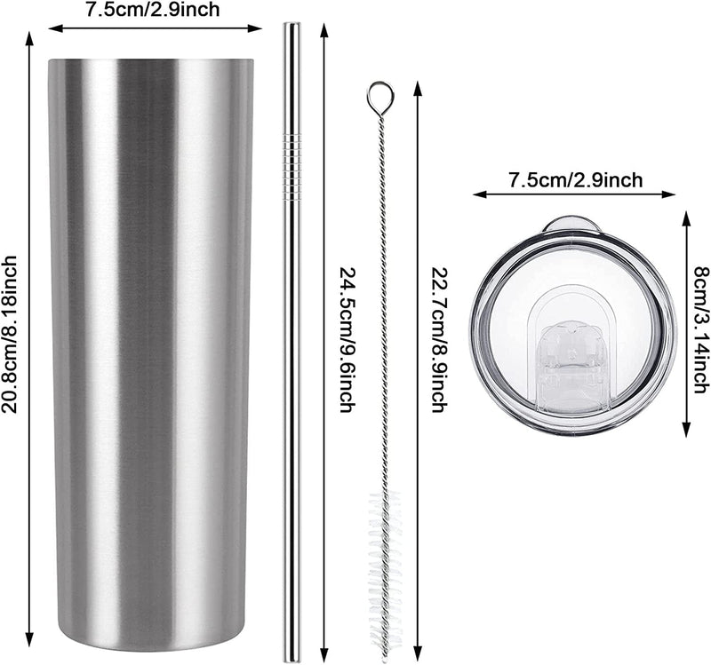 20 Oz Skinny Travel Tumblers, 8 Pack Stainless Steel Skinny Tumblers with Lid Straw, Double Wall Insulated Tumblers, Slim Water Tumbler Cup, Vacuum Tumbler Travel Mug for Coffee Water Tea, Silver Home & Garden > Kitchen & Dining > Tableware > Drinkware Lifecapido   