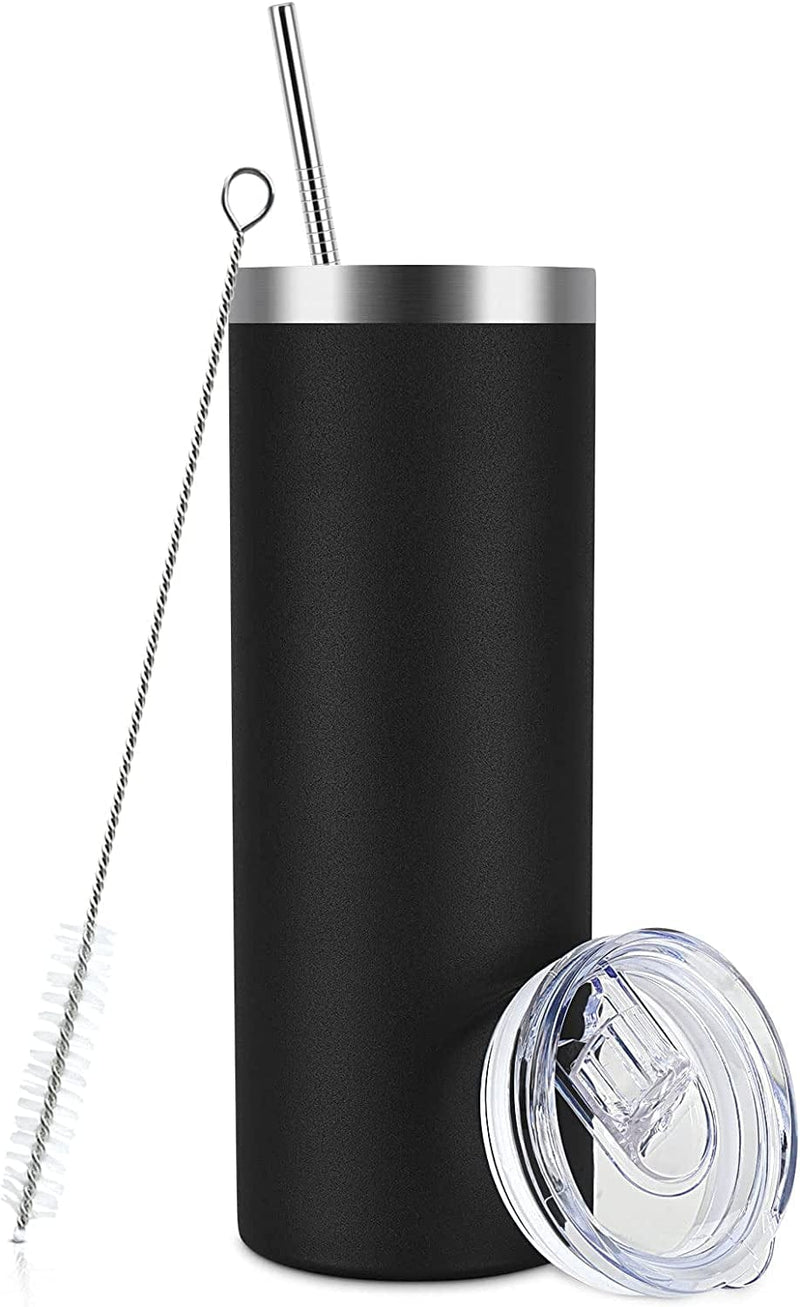 20 Oz Skinny Travel Tumblers, 8 Pack Stainless Steel Skinny Tumblers with Lid Straw, Double Wall Insulated Tumblers, Slim Water Tumbler Cup, Vacuum Tumbler Travel Mug for Coffee Water Tea, Silver Home & Garden > Kitchen & Dining > Tableware > Drinkware Lifecapido Black